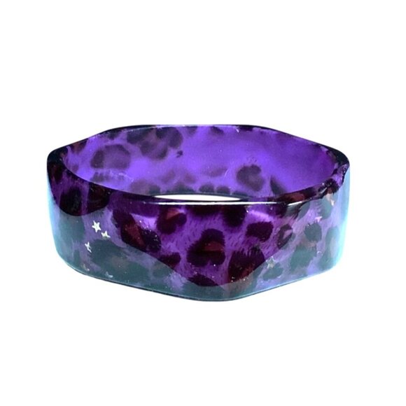 Unbranded Jewelry - Purple Y2K faceted Lucite Bangle Bracelet Leopard Print Holo Star Confetti